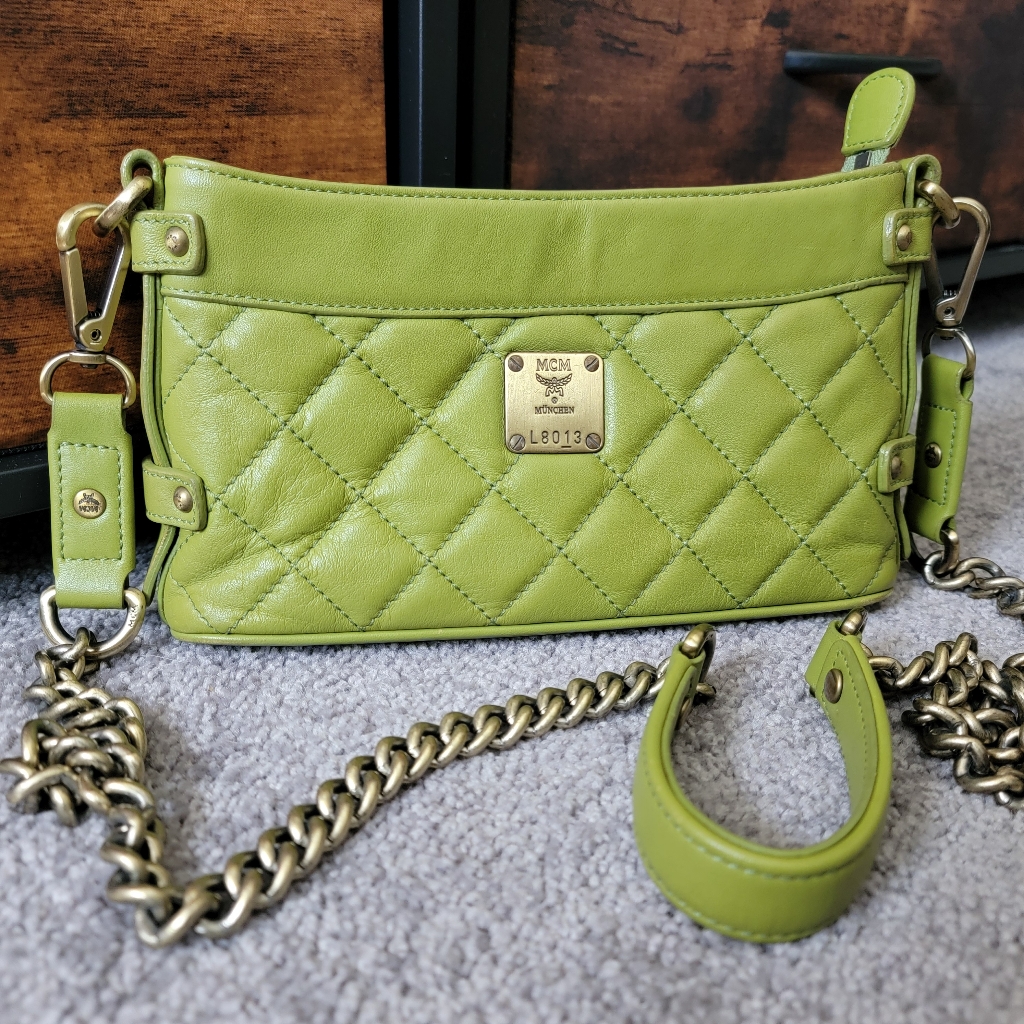 Rare Authentic Mcm Quilted Leather Crossbody Bag